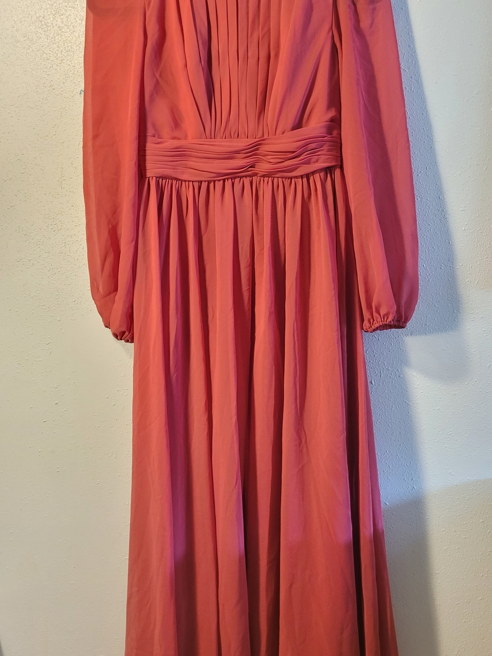 JJs House Coral Long Sleeve Pleated Waist Maxi Dress